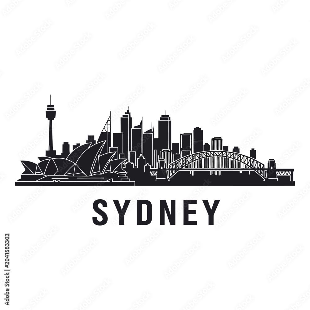 Fototapeta premium Sydney Skyline Silhouette at Night - Australian Cityscape Icon