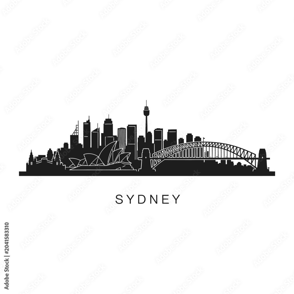 Obraz premium Sydney Skyline Silhouette: Cityscape Architecture Illustration