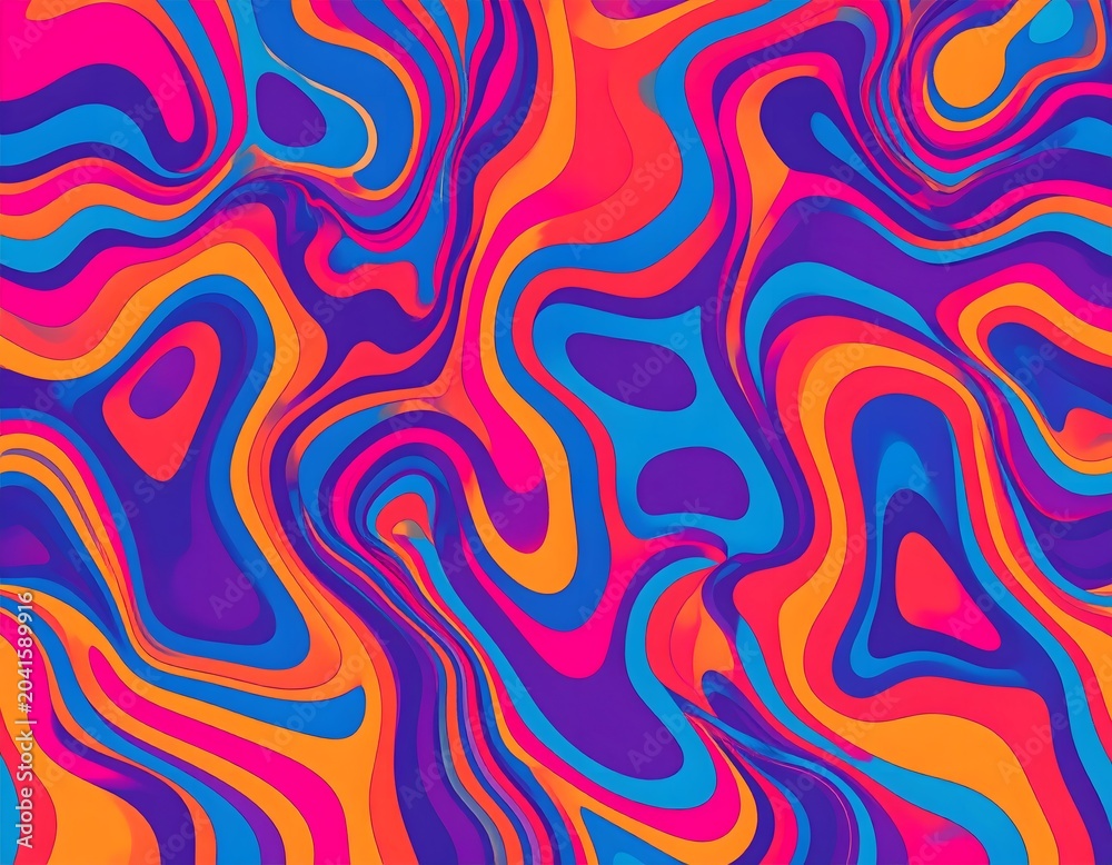Obraz premium Seamless Swirling Psychedelic Marble Pattern with Bright Pink, Blue, Orange, and Purple