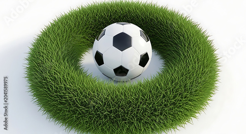 Soccer ball surrounded by lush green grass 3d render