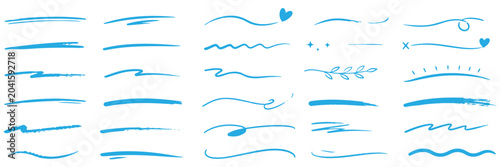 Fotografía Colorful marker and brush stroke set, hand drawn underline and squiggle lines, a