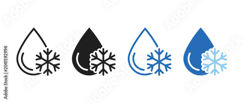 Cooling technology icon set. water drop with snowflake. cold temperature and freshness concept. vector illustration. new