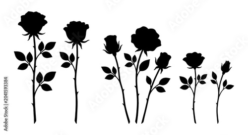 Photos Black Rose Silhouettes, Elegant Floral Vector Elements, Romantic Flower Graphics