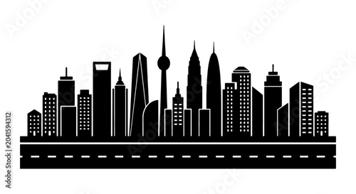 Quadro em tela Modern Cityscape Silhouette, Urban Skyline Vector Art, Downtown Business Distric