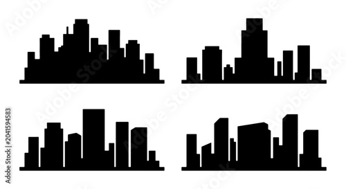 Schilderij op canvas Modern Cityscape Silhouettes, Urban Skyline Collection, Downtown Architecture Ve