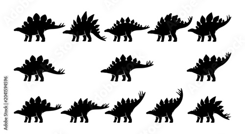 Bild auf Leinwand Stegosaurus Dinosaur Silhouettes Collection, Prehistoric Reptile Vector Icons, A