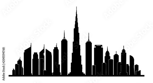 Obraz na płótnie Modern City Skyline Silhouette, Urban Architecture Vector Art, Tall Skyscrapers,