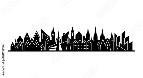 Foto Modern Cityscape Silhouette, Urban Skyline Vector Art, Architectural Landmark Co