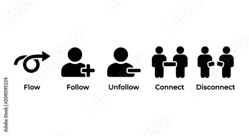 Tableau sur toile Social Media Icons: Flow, Follow, Unfollow, Connect, Disconnect