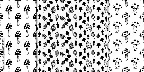 Foto mushroom pattern trio black and white three