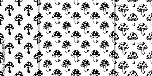 Quadro su tela mushroom pattern trio black and white repeating