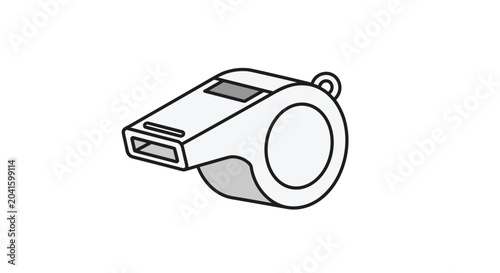 Silver sports whistle icon depicted in a clean flat vector style with black outlines on a pure white background for athletic use.