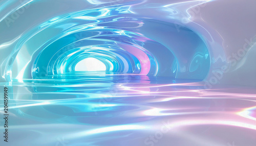 Light distortion ripple across submerged ice roof with detailed glacial texture and water reflections