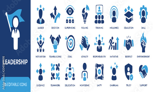 Bild auf Leinwand Leadership Icon Set – 25 Editable Vector Icons for Management, Teamwork & Busine