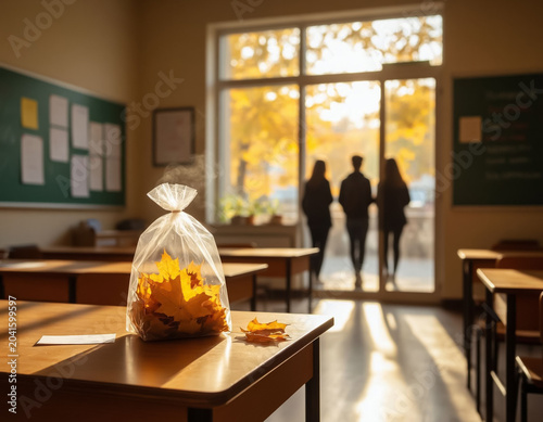 Sunlit College Hallway with Students Returning to Study, Bright Corridor for Education, Campus Life or Back to School Concept
