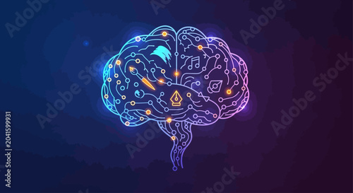 Schilderij op canvas Brain with glowing neural connections inside.