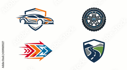 Car Wheel Road Transport Emblems Logos.
