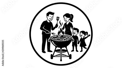 Family enjoying barbecue together outdoors.