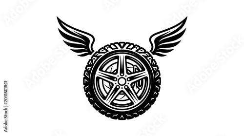 Foto Black and white winged wheel logo.
