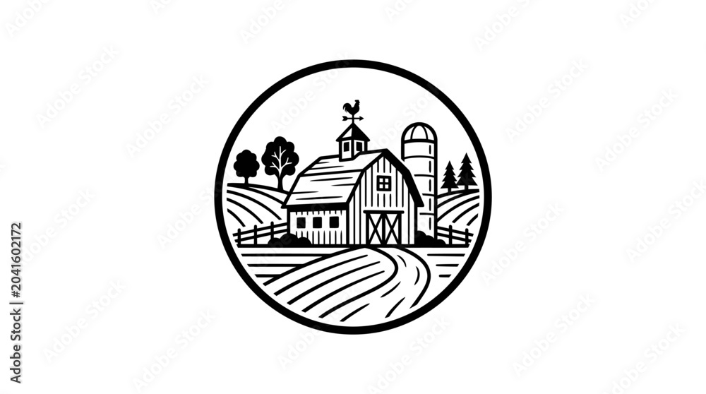 Fototapeta premium Farmhouse with Barn and Silo.