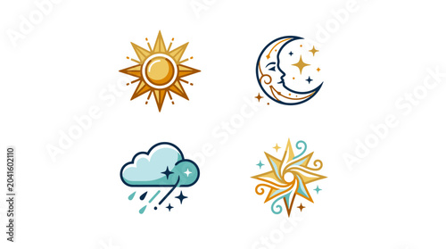 Valokuva Weather icons sun moon rain cloud.