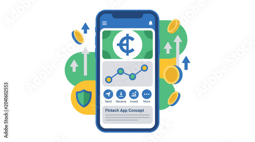Foto Mobile phone with finance app screen.