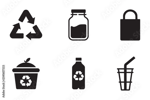 Recycling and eco friendly waste management glyph icon set