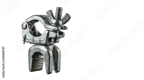 Galvanized Steel Scaffold Clamp with Wing Nut Isolated on White