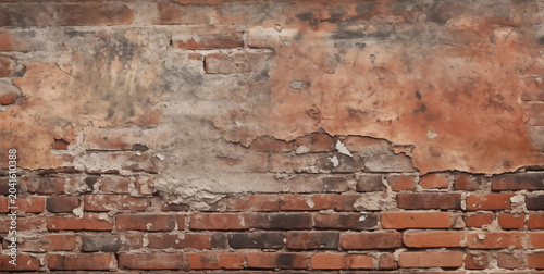 Distressed brick wall with peeling plaster patches for industrial urban design projects