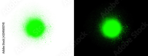 Fotografi Lime Green Neon Radiating Circle with Speckles on White and Black Background