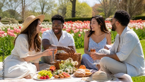 Outdoor tulip garden gathering