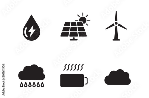 Renewable energy and weather forecast vector icon set for ecology concepts