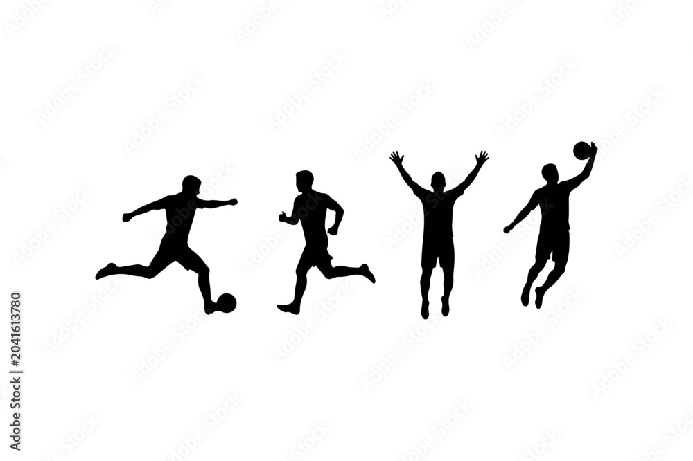 Obraz premium Football Pose Silhouette Set Minimal Black Sports Action Icons