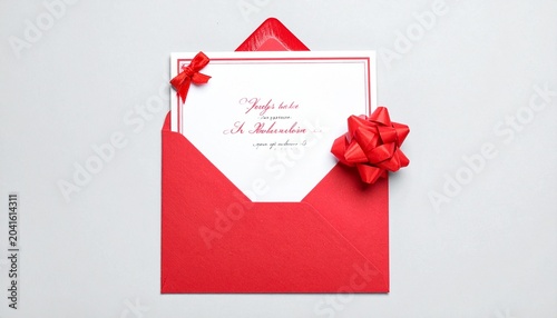 Red envelope with love card, cursive text, and heart decoration