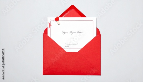 Red envelope with love card, cursive text, and heart decoration