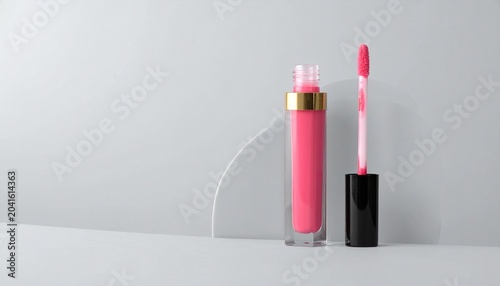 Bright pink lip gloss containers with applicator and elegant packaging