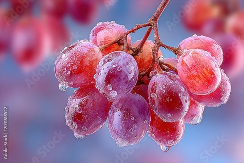 Single frosted grape, close-up on trendy background