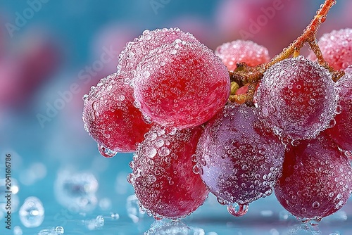 Single frosted grape, close-up on trendy background