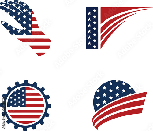 4th july patriotic american flag silhouette logos and icons