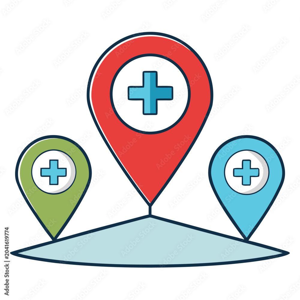 Fototapeta premium map-pin-icons--medical-centers-in-remote-areas-iso.eps