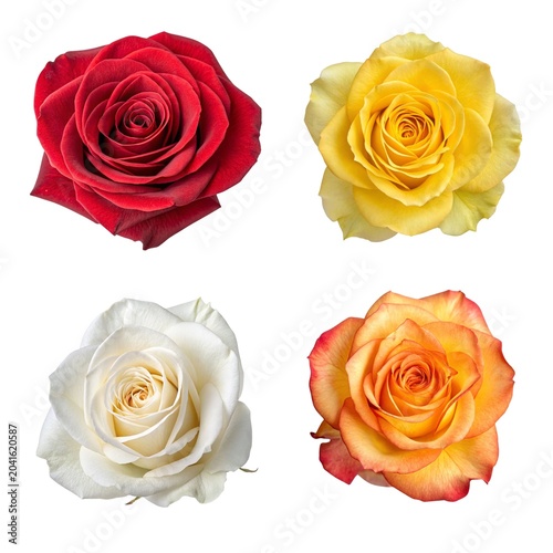 set of rose flowers isolated