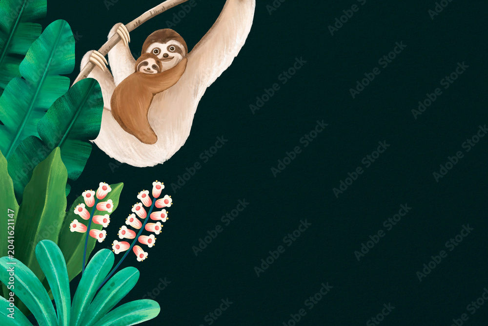 Fototapeta premium Cute sloths border background, animal illustration