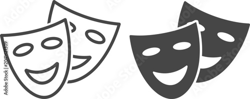 Fényképezés Theater masks vector icon collection isolated, drama comedy performance and ente