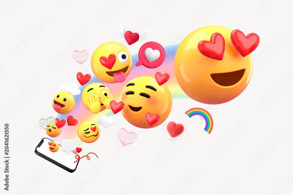 Naklejka premium 3D emoticons, social media engagement illustration