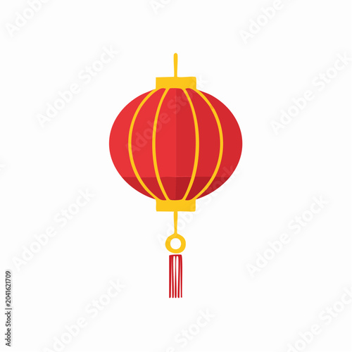 Red Chinese Lantern with Yellow Stripes and Tassel