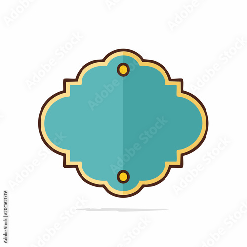 Ornate Teal Label with Yellow Border and Shadow