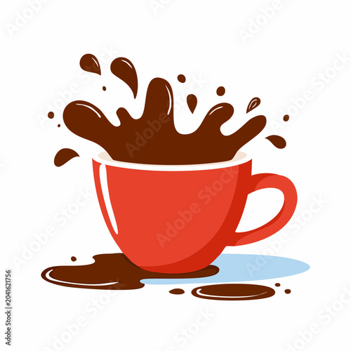 Red coffee cup with splashing liquid