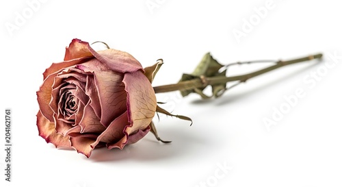 Dried Pink Rose Lying on White Background