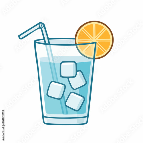 Refreshing Drink with Ice and Orange Slice