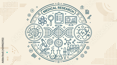Medical Research Laboratory Equipment Icons.